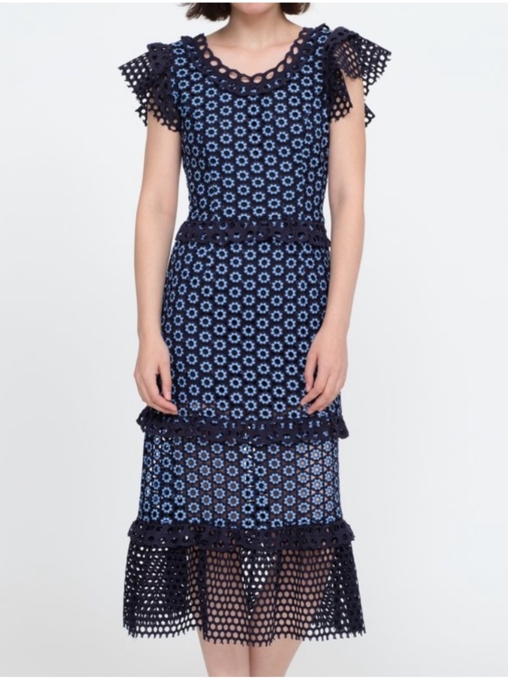 NWT Sea New York Josie Guptiere Lace Pencil Dress Navy Size 10